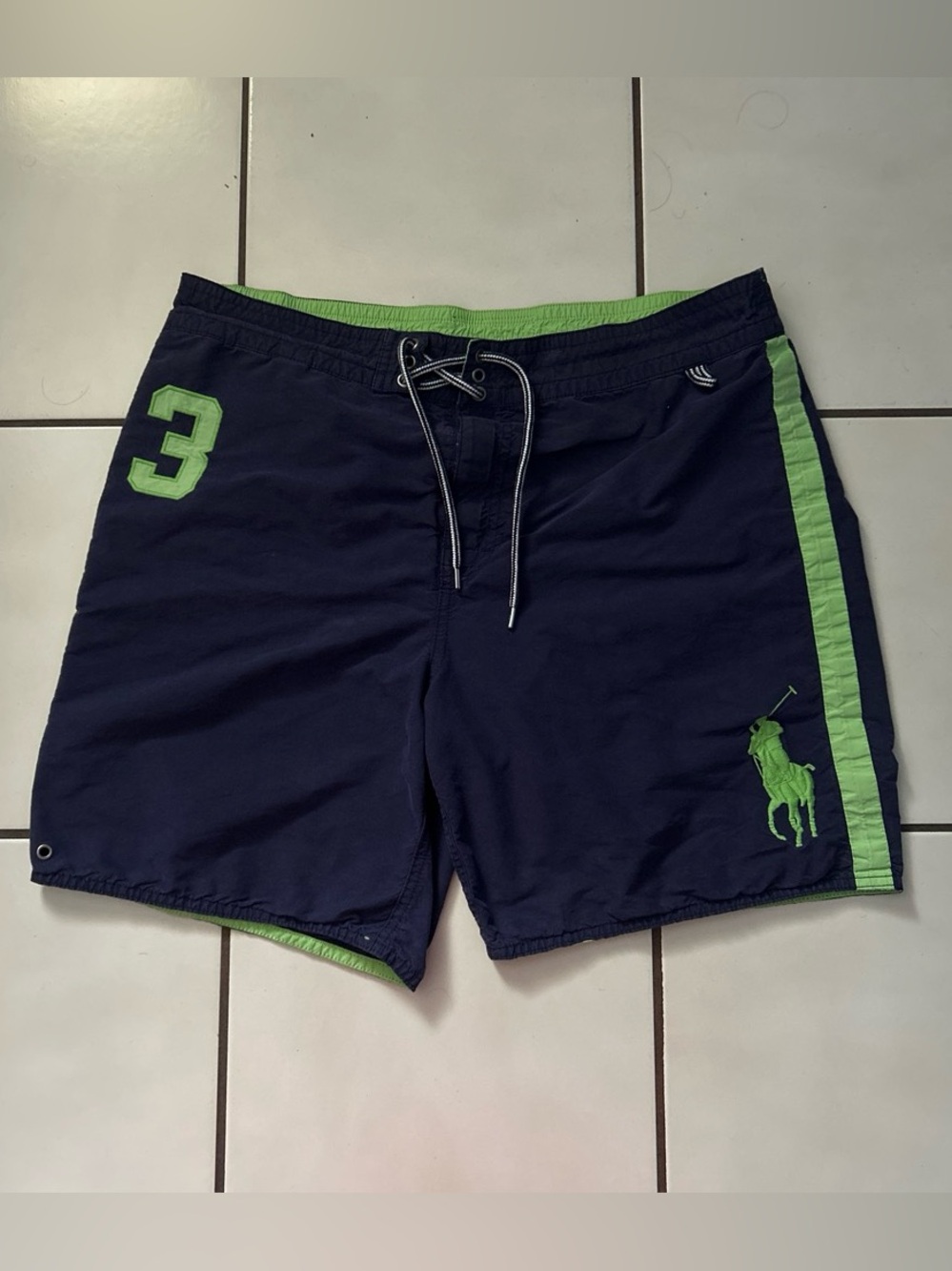 Vintage Polo Ralph Lauren Big Pony Swim Shorts Navy/Green Size L (36)